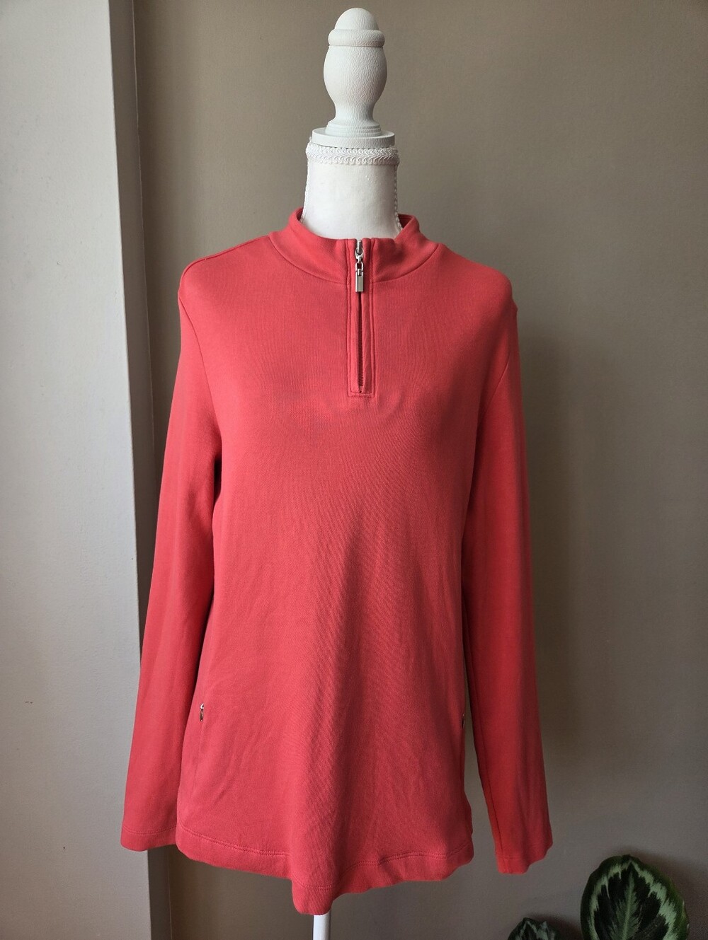 Fairway & Greene L Coral Pima Cotton Quarter Zip Pullover Golf Top Long Sleeve